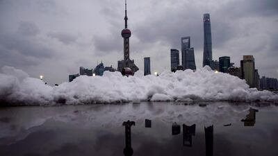 Snow covers Shanghai's financial district. Aly Song / Reuters