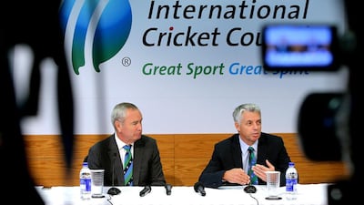 David Richardson, right, the International Cricket Council CEO says the proposed cut from 14 to 10 teams at the 2019 Cricket World Cup is not set in stone yet. Satish Kumar / The National