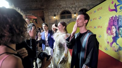 (L-R) Hamzeh Okab, Salma Malhas, Aysha Shahaltough and Sultan Alkhail attend World Premiere of Netflix Original series "Jinn" at Bisharat Golf Club in Amman, Jordan. Getty Images
