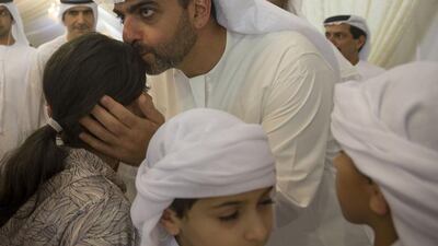 Sheikh Hamed bin Zayed, Chairman of Crown Prince Court – Abu Dhabi and Executive Council Member, offers condolences to the family of serviceman Saif Yousef Ahmed Al Falasi in Al Warqaa, Dubai. Mohamed Al Hammadi / Crown Prince Court – Abu Dhabi