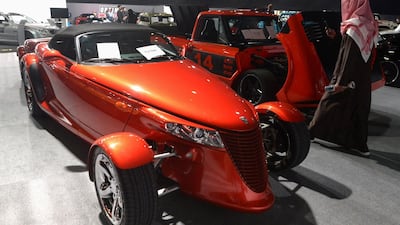 Visitors look at classic cars displayed for sale at a special exhibition in the Riyadh Motor Show, at Al-Janadriyah village in the Saudi capital. AFP