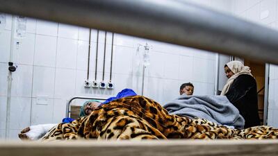 Patients at a hospital in Hasakeh after a fire broke out as Syrians celebrated a wedding at Al Hol displacement camp in north-eastern Syria. AFP