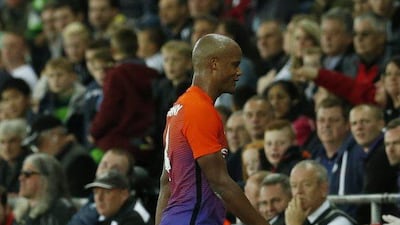 Manchester City’s Vincent Kompany walks off the pitch with a knock before the end of the match. Andrew Boyers / Action Images / Reuters