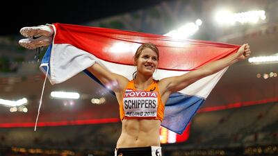 Dafne Schippers celebrates after winning world championship gold in the 200m in Beijing in 2015. Christian Petersen / Getty Images