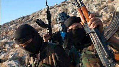 Free Syrian Army (FSA) fighters near Idlib in northwestern Syria on Monday.