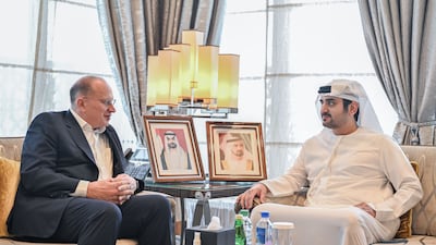 Sheikh Maktoum bin Mohammed, Deputy Prime Minister, Minister of Finance and Deputy Ruler of Dubai during a meeting with Mark Tucker, group chairman of HSBC Holdings at the Ruler's Court in Dubai. Photo: Wam