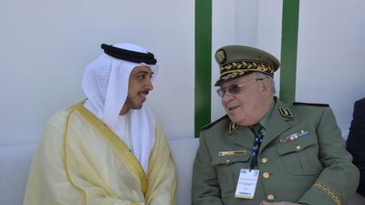Sheikh Mansour bin Zayed, Deputy Prime Minister and Minister of Presidential Affairs, received the Algerian Deputy Minister for National Defence and Chief of Staff of People’s National Army of Algeria, Lt Gen Ahmed Gaid Salah, on the sidelines of the Dubai Airshow. Wam