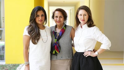 From left: Devika Mankani, Shakuntala Mankani, and Katrina Mankani of Jins. “The young blood has come in; they are really smart and working hard, and I’m letting them get on with it,” says Shakuntala Mankani. Pawan Singh / The National
