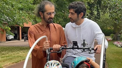 Sheikh Mohammed bin Rashid in England with Sheikh Hamdan and the latter's twins earlier this year. Photo: Instagram / Faz3