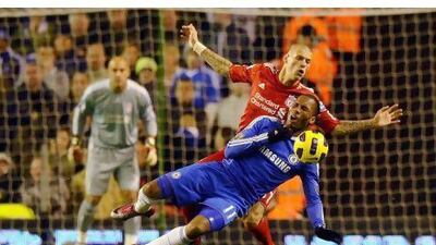 Didier Drogba, front, the Chelsea striker, did not start the match against Liverpool on Sunday.