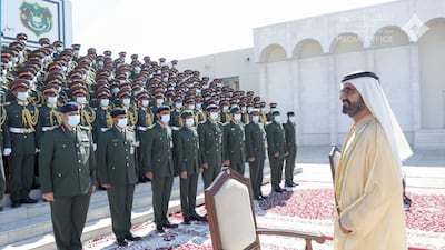 Sheikh Mohammed bin Rashid, Vice President and Ruler of Dubai, praised Zayed II Military College for producing services personnel who are ready to defend their country. Photo: Dubai Media Office