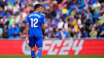 Getafe's Mason Greenwood watches the play after coming on late as substitute to make his debut. AP