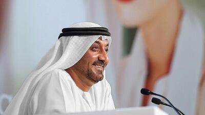 Sheikh Ahmed Bin Saeed Al Maktoum, chairman and chief executive of Emirates speaks during the Emirates Group 2014-2015 financial results news conference. Pawan Singh / The National