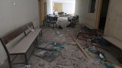 A hospital after a regime air strike in Hass town, south of Idlib province, on September 8, 2018. AFP