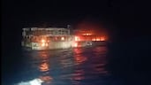 The MV June Aster ferry that caught fire on Wednesday near a tourist hotspot in the Philippine province of Palawan. AFP