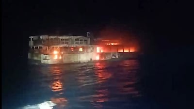The MV June Aster ferry that caught fire on Wednesday near a tourist hotspot in the Philippine province of Palawan. AFP