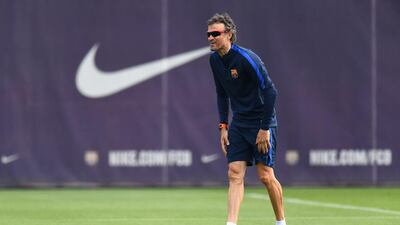 Barcelona manager Luis Enrique looks on during the training session. David Ramos / Getty Images