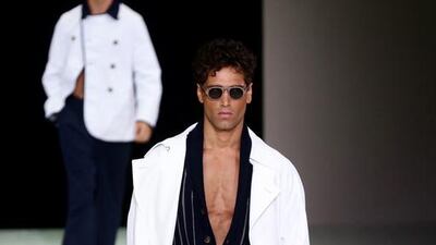 One of the outfits seen during the Giorgio Armani show at Milan Fashion Week. Vittorio Zunino Celotto / Getty Images