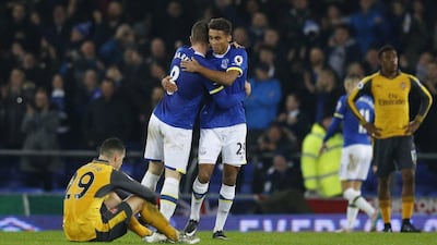 Everton's Dominic Calvert-Lewin and Ross Barkley celebrate after the win against Arsenal. Phil Noble / Reuters / December 13, 2016