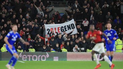United fans show their support for Solskjaer in Wales. Getty