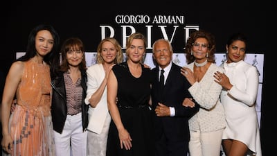 From left: Tang Wei, Isabelle Huppert, Naomi Watts, Kate Winslet, Giorgio Armani, Sophia Loren and Priyanka Chopra