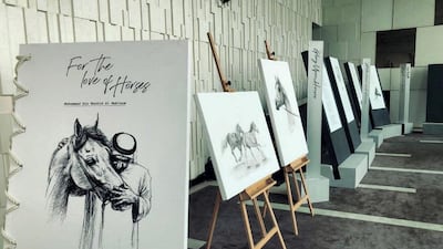 A gallery displaying artworks by Emirati artists featured in For the Love of Horses, a new book featuring a collection of 18 poems by Sheikh Mohammed bin Rashid Al Maktoum. All photos by Dubai Media Office