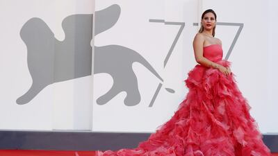 Another look at the voluminous two-toned Hobeika gown. Getty Images