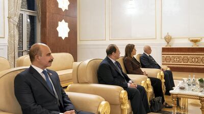 Egyptian delegates accompanying Abdel Fattah El Sisi, President of Egypt (not shown), at the Presidential Airport. Mohamed Al Hammadi / Ministry of Presidential Affairs