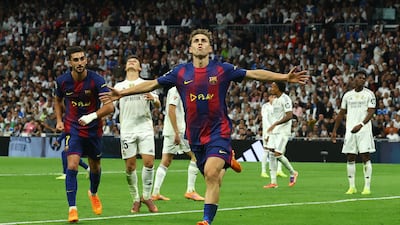 Barcelona's Fermin Lopez celebrates scoring to make it 1-1. Reuters