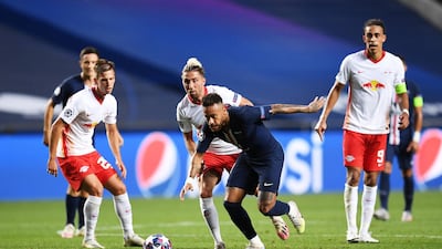 Neymar is challenged by Kevin Kampl of Leipzig during the Champions League semi-final. Getty
