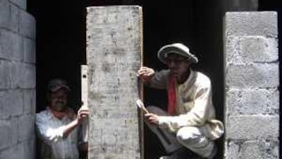 Indian workers on a construction site in Muscat.