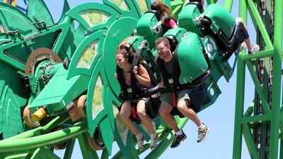 Rollercoaster enthusiasts attend The Green Lantern: First Flight Ride Opening Media Day At Six Flags Magic Mountain in Valencia, California. Dubai Parks and Resorts is to develop a Six Flags branded theme park in Dubai. Mathew Imaging / WireImage