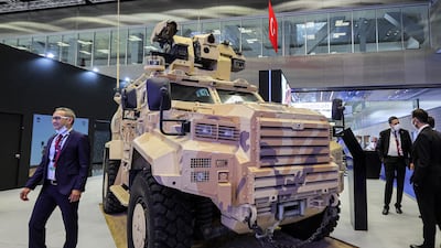 A Turkish-built BMC Kirpi mine-resistant ambush protected vehicle on display at the Doha International Maritime Defence Exhibition in Qatar's capital.