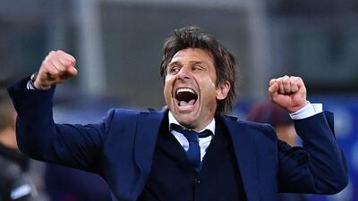Inter Milan coach Antonio Conte celebrates after a 1-0 victory over Bologna sent Inter eight points clear at the top of Serie A. Reuters