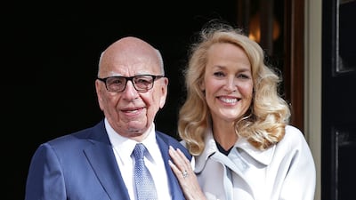 Rupert Murdoch, 84, and Jerry Hall, 59, leave Spencer House, London, after getting married on March 4, 2016. Yui Mok/PA via AP