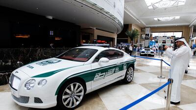 Dubai Police are well known for their fleet of luxury patrol cars, including a Bentley Continental GT Coupe. Sarah Dea / The National