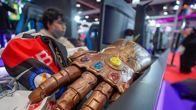 A replicate of Thanos's infinity stone gauntlet.