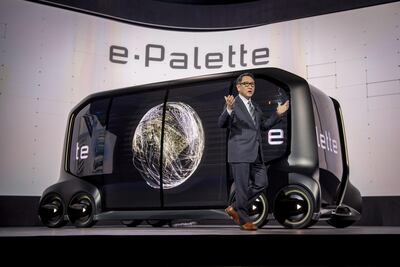 An adapted version of Toyota's e-Palette is being used to transport athletes around the Olympic Villages. Bloomberg