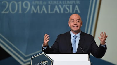 Fifa president Gianni Infantino speaks during the Asian Football Confederation (AFC) Congress 2019 in Kuala Lumpur. AFP