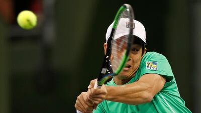Mackenzie McDonald of the United States in action against Portugal's Joao Sousa at Indian Wells. EPA