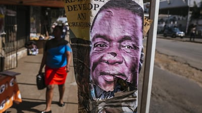 An election poster for Emmerson Mnangagwa, Zimbabwe's president on a lampost in Harare. Waldo Swiegers / Bloomberg