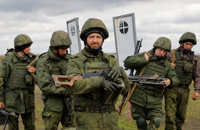 Russia's newly mobilised reservists train at a shooting range in the Donetsk region, Russian-controlled Ukraine. They could be used in a new northern offensive, analysts have said. Reuters