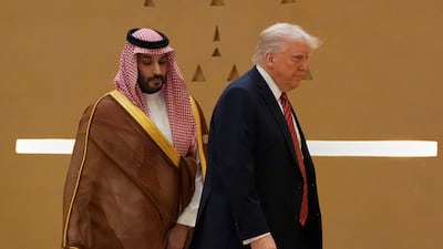 Saudi Arabia's Crown Prince Mohammed bin Salman and US President Donald Trump arrive in Riyadh for the Gulf Co-operation Council meeting on May 14. AP