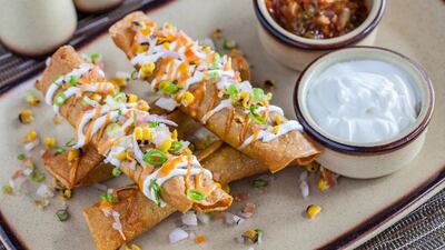 Chicken taquitos at Cravin’ Cajun restaurant. Courtesy Novotel Dubai Al Barsha