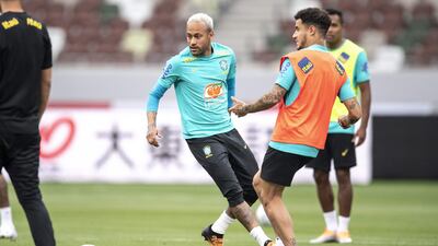Brazil's forward Neymar attends a training session at the National Stadium in Tokyo on June 5, 2022, ahead of their friendly football match against Japan on June 6. (Photo by Charly TRIBALLEAU / AFP)