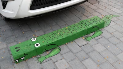 Art work of crocodile in the parking lot at the Dubai Canvas at La Mer in Dubai. Pawan Singh / The National