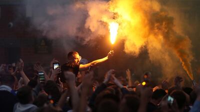 Leeds United fans celebrate promotion to the Premier League. Reuters