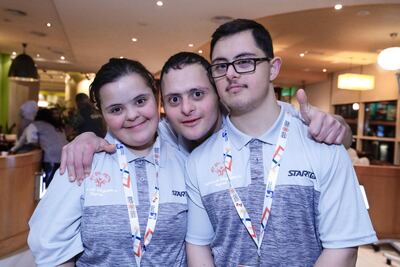 Members of the powerlifting team. (L-R) Nejma Al Alouri, Laith Dakdouk and Rahman Al Halabi. Victor Besa / The National