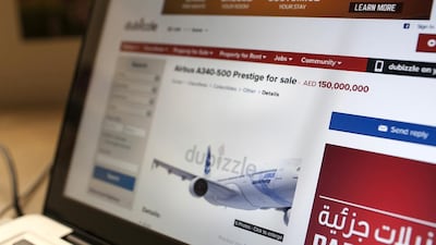 An Airbus A340-500 Prestige listed on Dubai dubizzle.com for Dh150 million was sold through the site. Silvia Razgova / The National