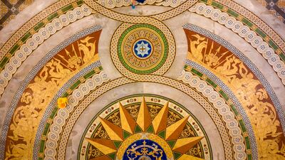 A council worker cleans a section of the Minton tiled floor of St George's Hall in Liverpool, England. Getty Images